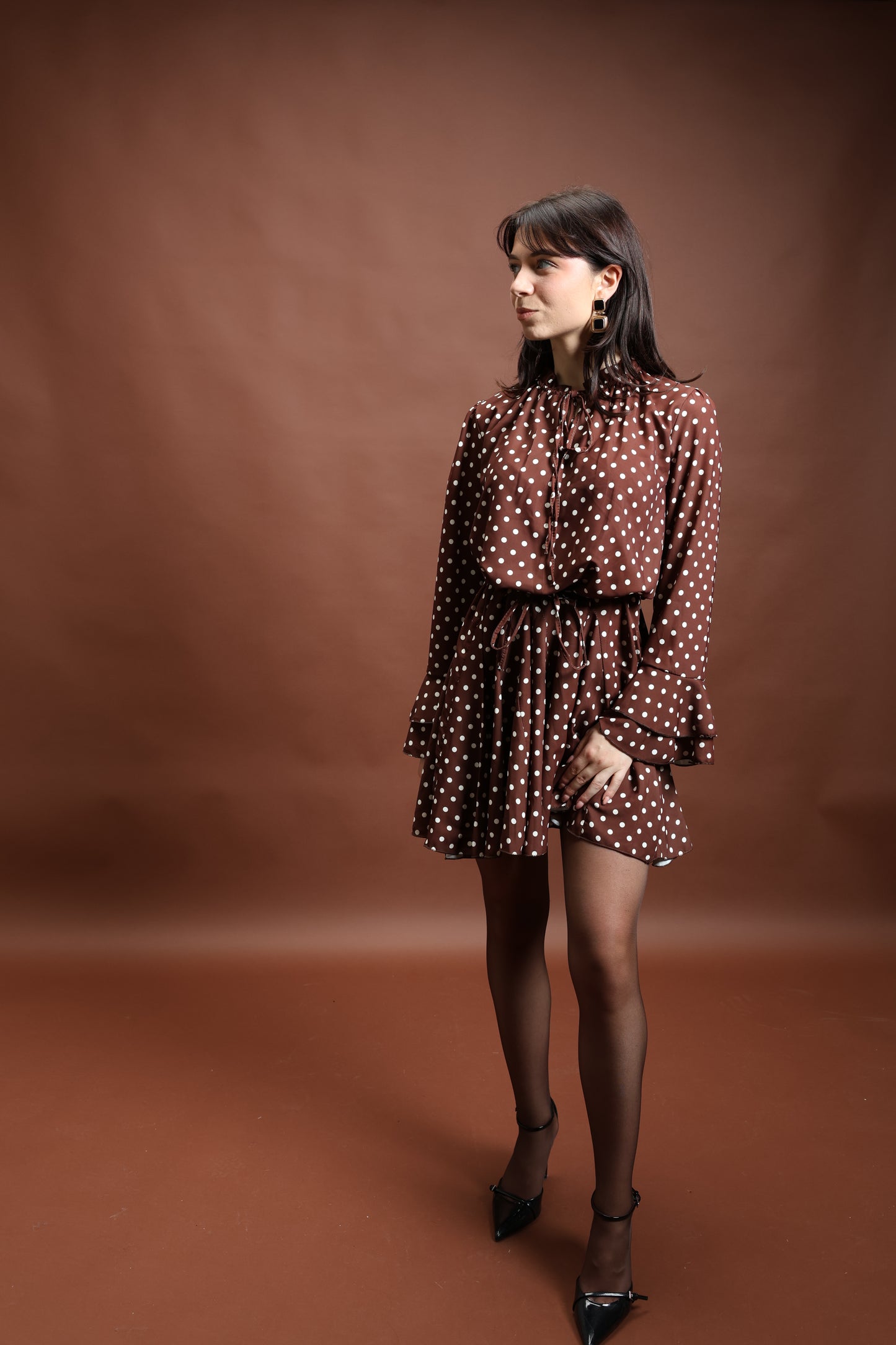 Robe à pois marron - Clara