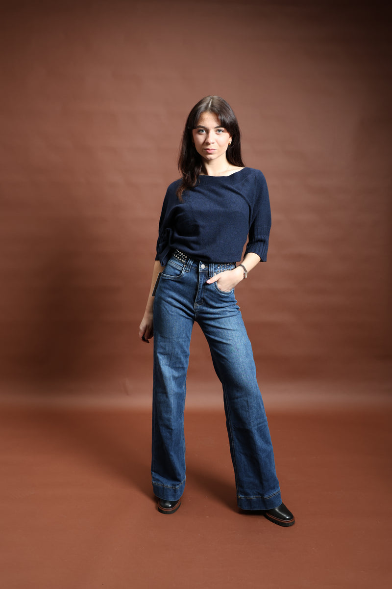 Jean droit ceinture cloutée - Thaïs