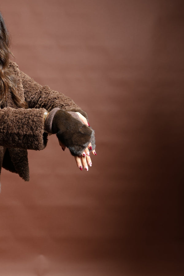 Mitaine fourrure chocolat - Clem