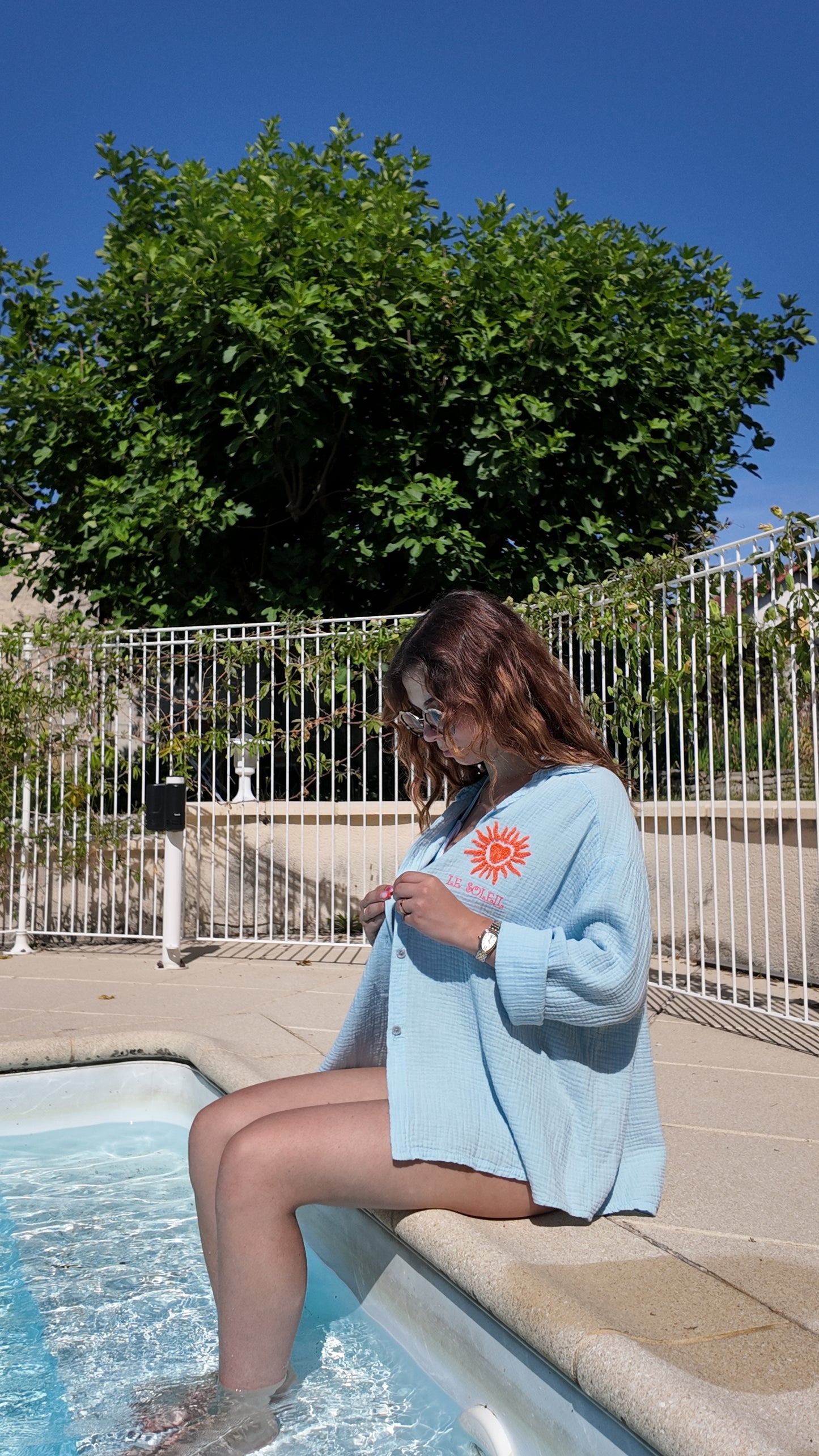 Chemise Soleil en gaze de coton bleue