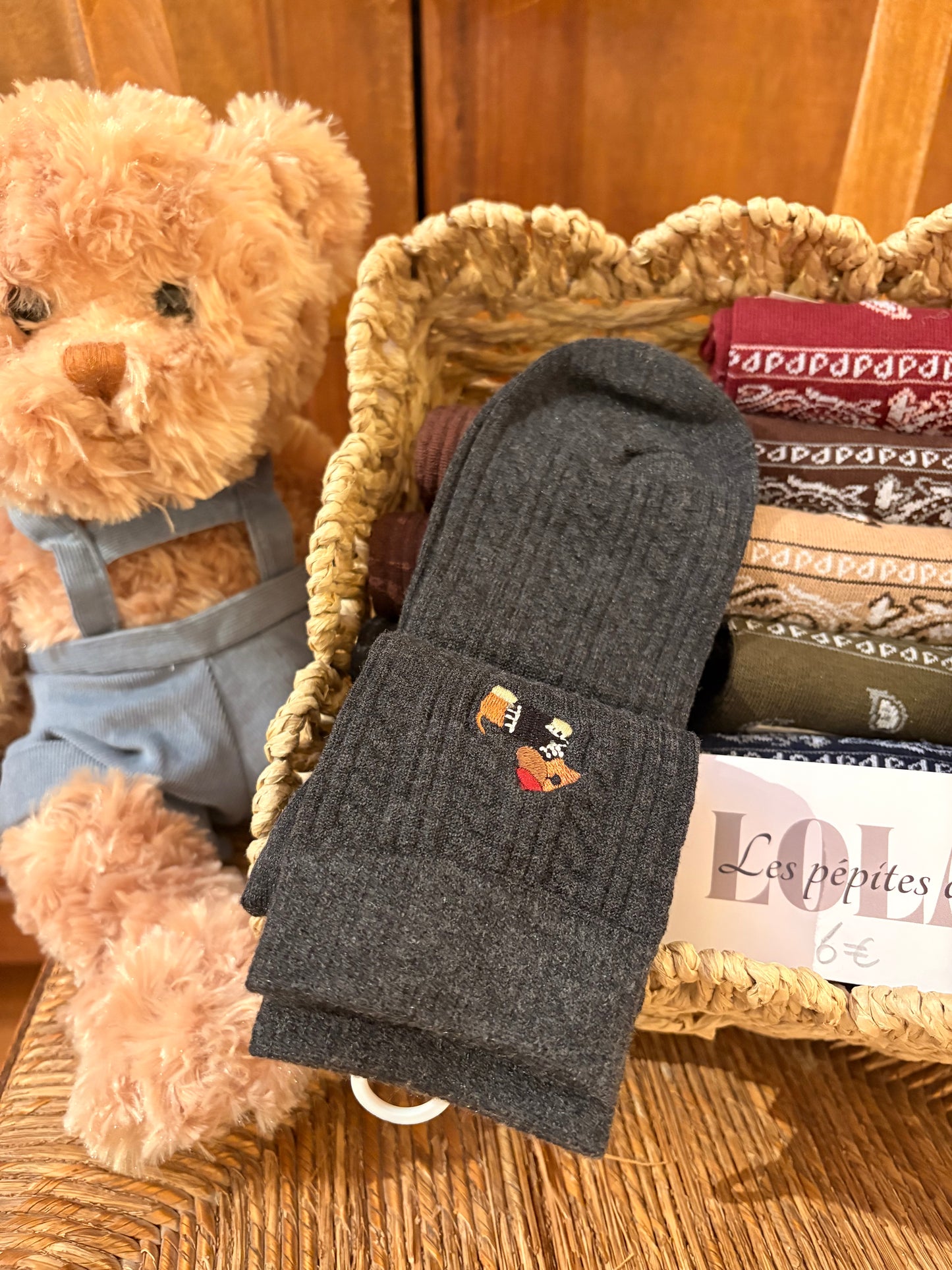 Chaussette broderie Teckel